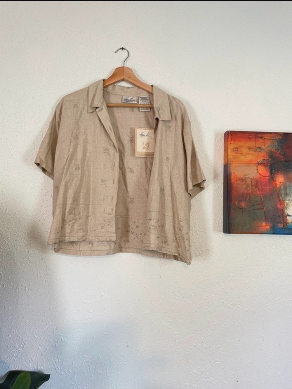 Kathie Lee Collection Light Beige Short-Sleeve Button-Front Shirt